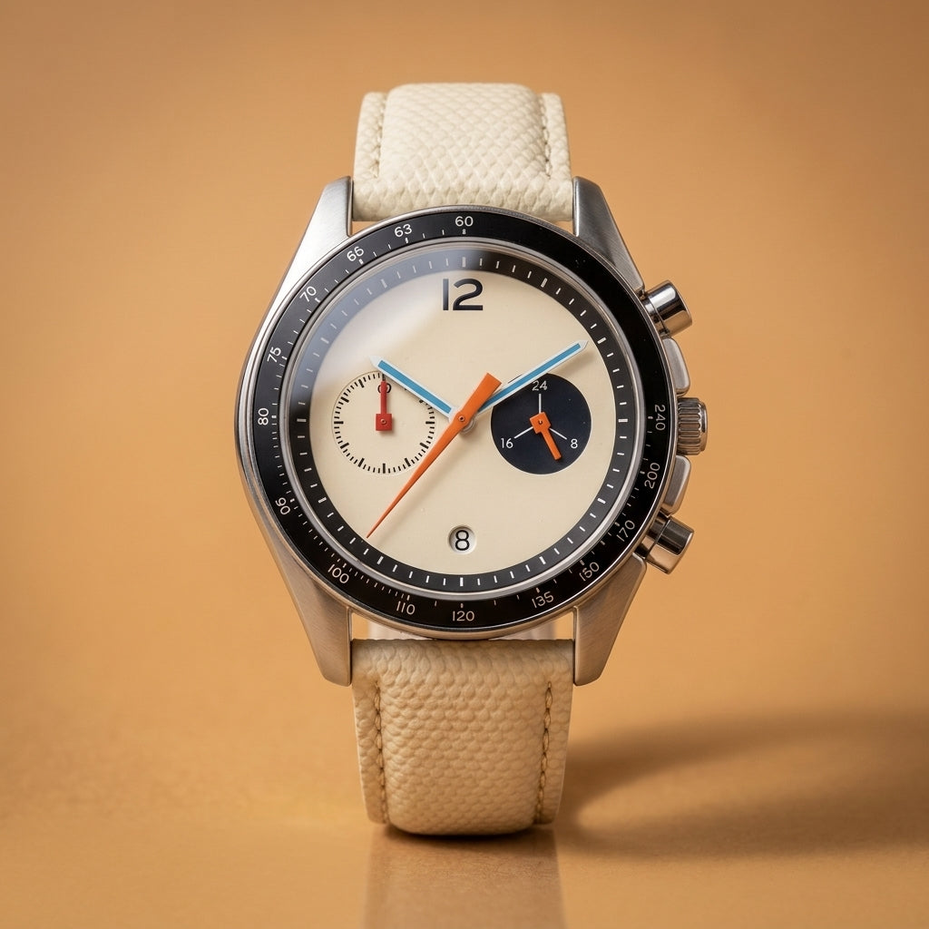 SCATTO Ivory — Cream vintage chronograph watch | MERIDIO