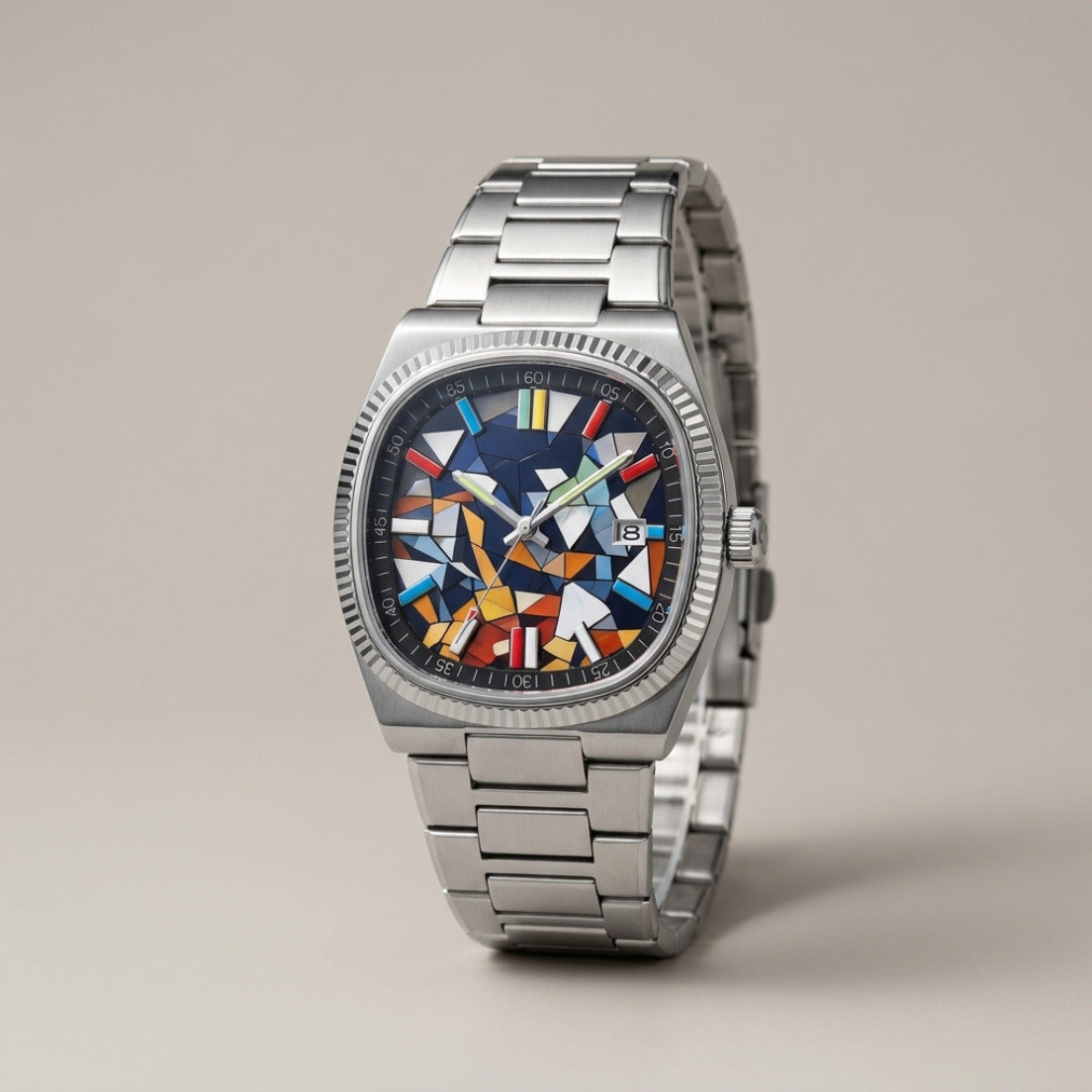 MOSAICO – watch with a colourful mosaic dial, front view