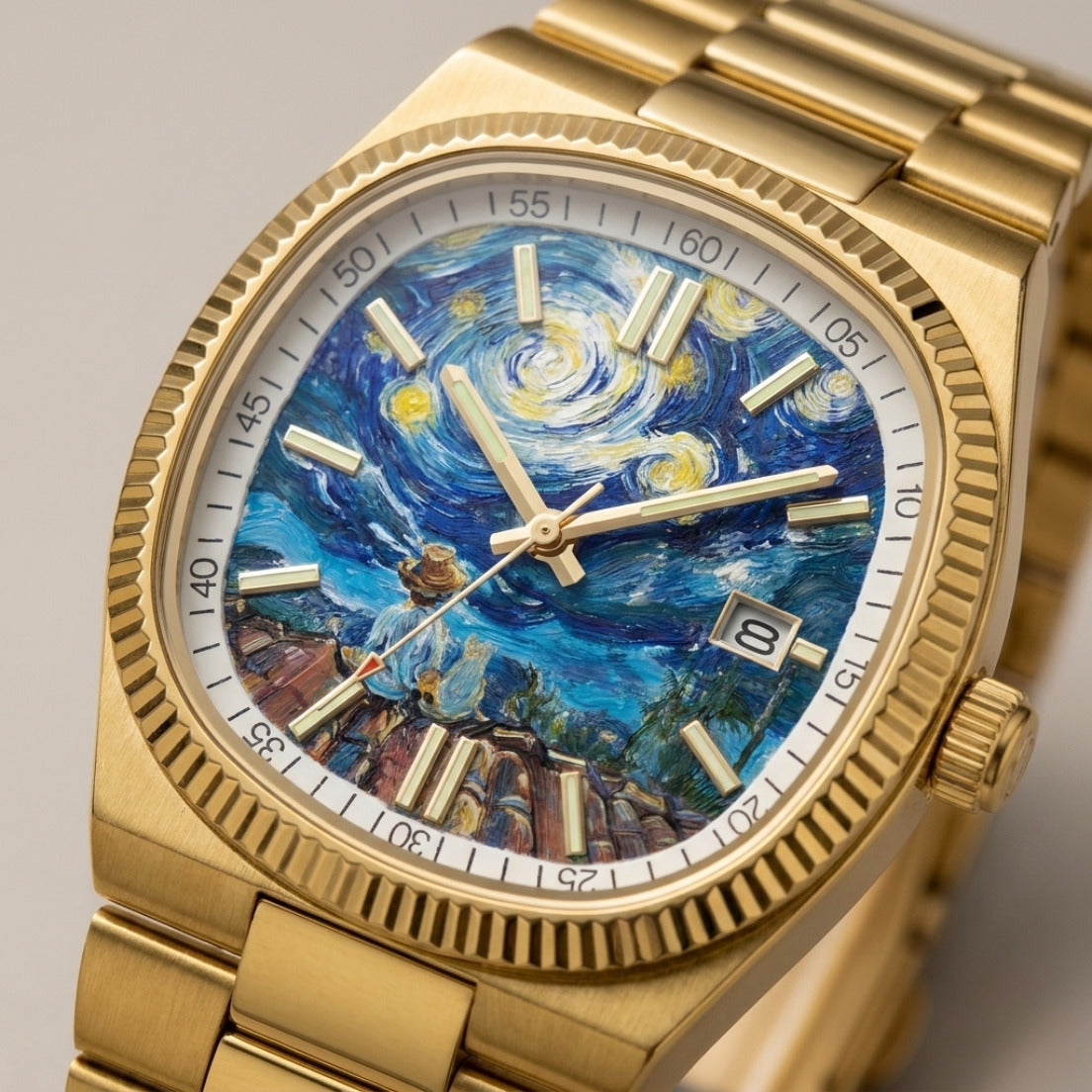 NOTTURNO Oro – orologio con quadrante notte stellata dipinta, dettaglio del quadrante